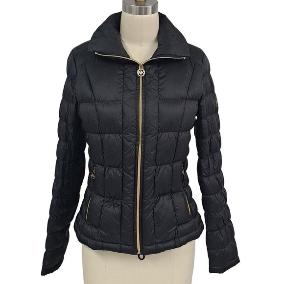 Michael Kors black Down Filled puffer coat Small Gold Zipper - Picture 1 of 9